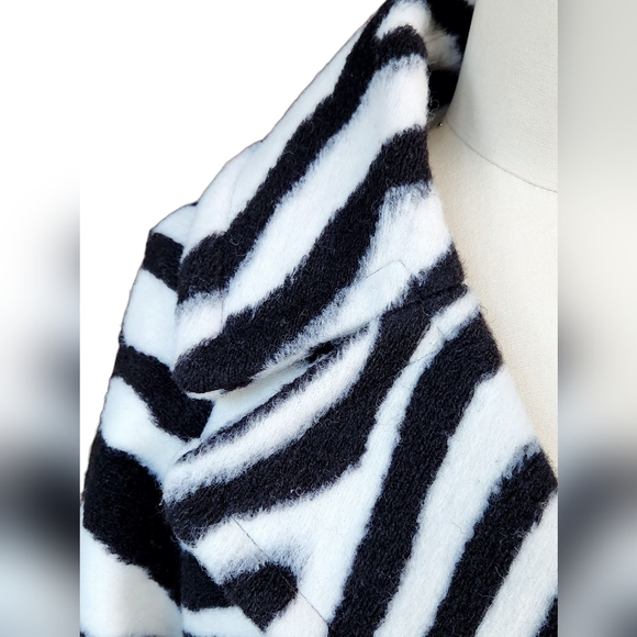 Rachel Roy Brushed Zebra Print Trench Wool Blend Coat M - Picture 9 of 14